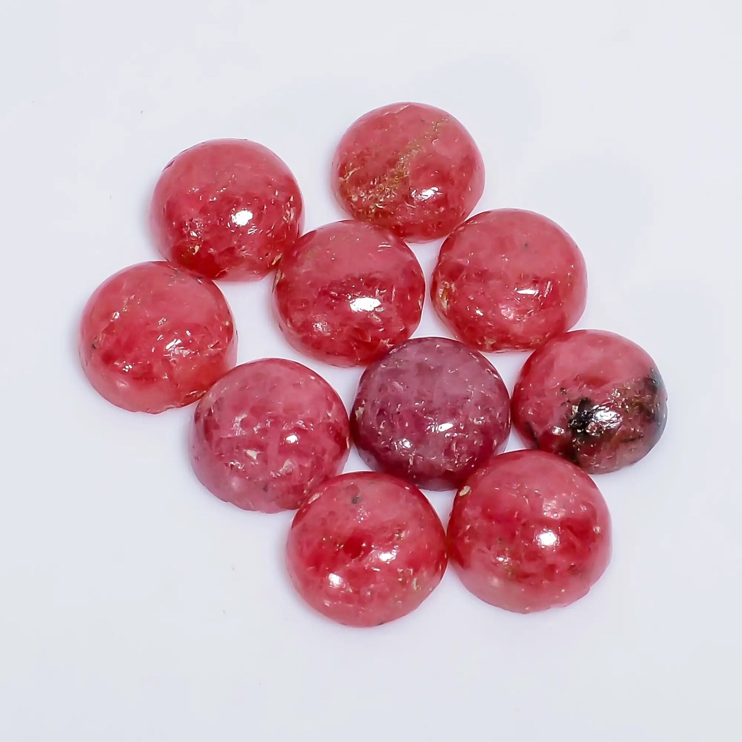 Rhodonite Round Shape Cabochon Loose Gemstone 10 Pcs Lot Natural 53 Ct. 9X9X4 mm V-7618