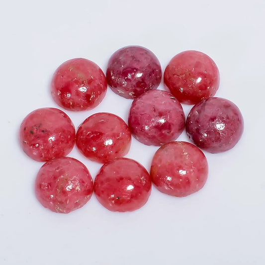 Rhodonite Round Shape Cabochon Loose Gemstone 10 Pcs Lot Natural 55.5 Ct. 8X8 9X9 mm V-7619
