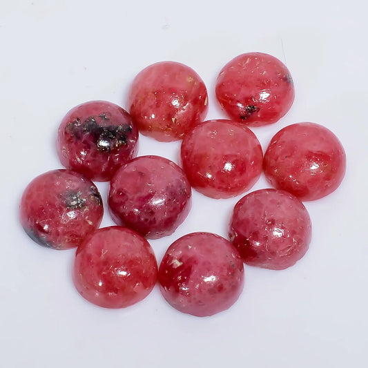 Rhodonite Round Shape Cabochon Loose Gemstone 10 Pcs Lot Natural 57 Ct. 9X9X4 mm V-7620