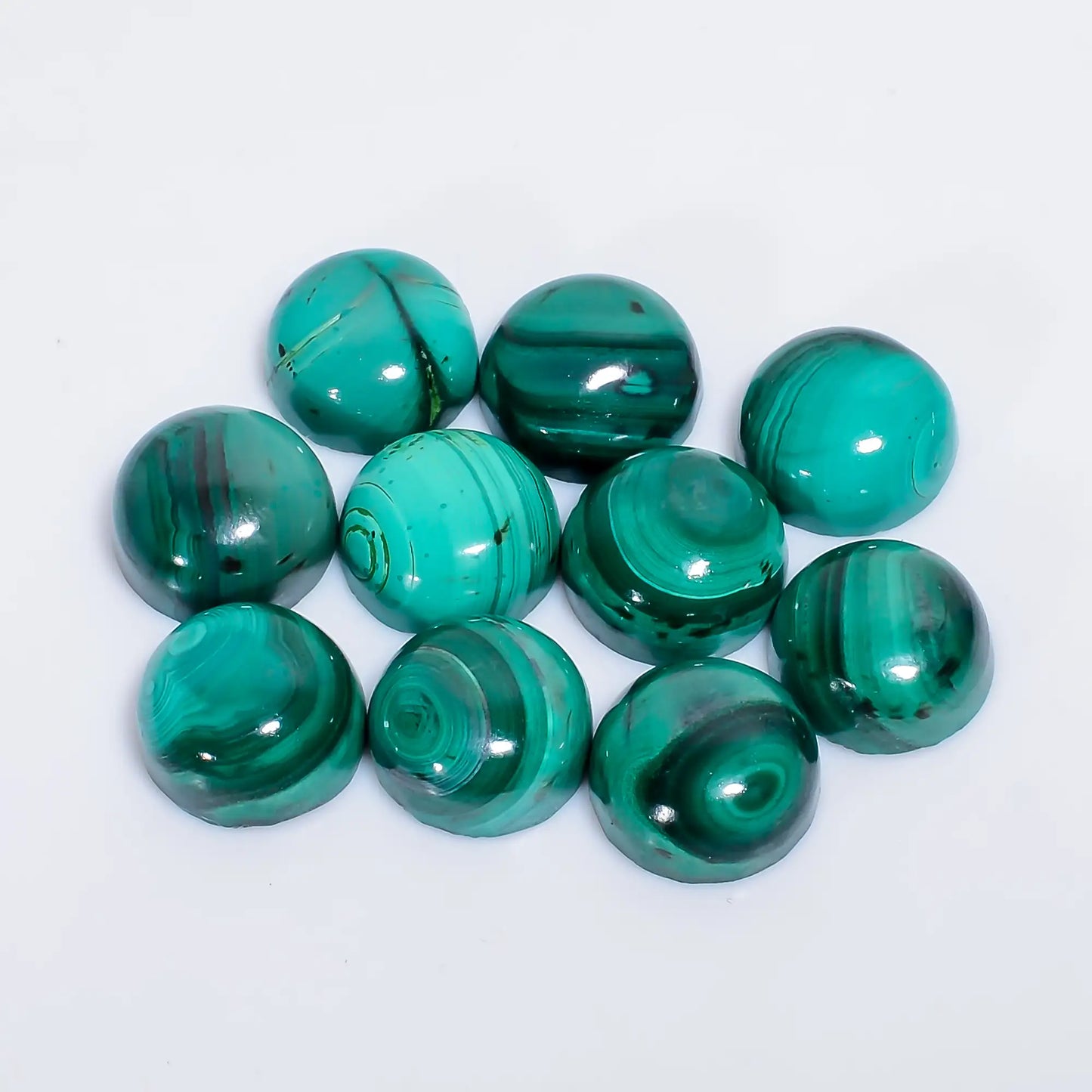 Malachite Round Shape Cabochon Loose Gemstone 10 Pcs Lot Natural 58 Ct. 9X9X4 mm V-7622