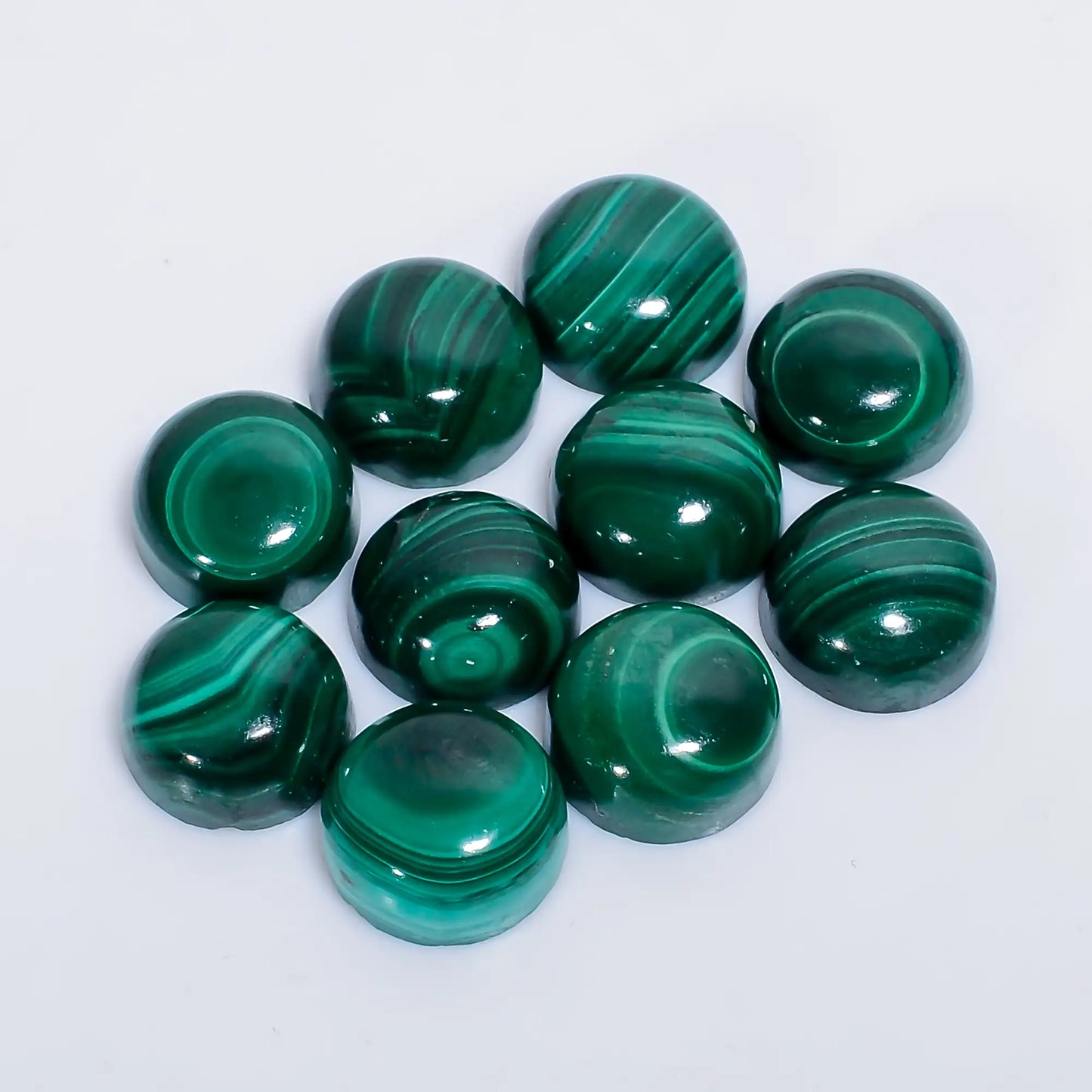 Malachite Round Shape Cabochon Loose Gemstone 10 Pcs Lot Natural 58.5 Ct. 9X9X4 mm V-7623