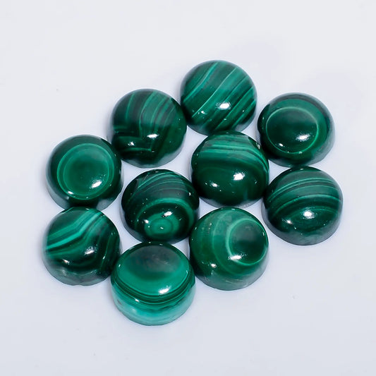 Malachite Round Shape Cabochon Loose Gemstone 10 Pcs Lot Natural 58.5 Ct. 9X9X4 mm V-7623