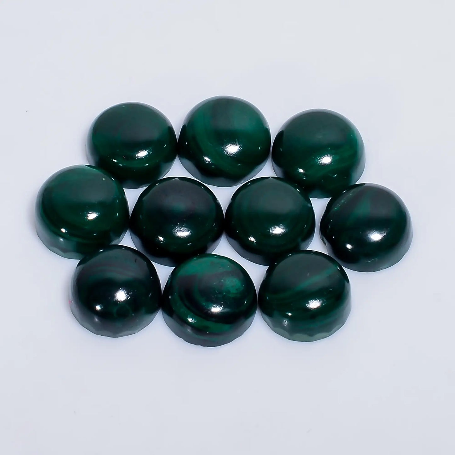 Malachite Round Shape Cabochon Loose Gemstone 10 Pcs Lot Natural 58.5 Ct. 9X9X4 mm V-7624