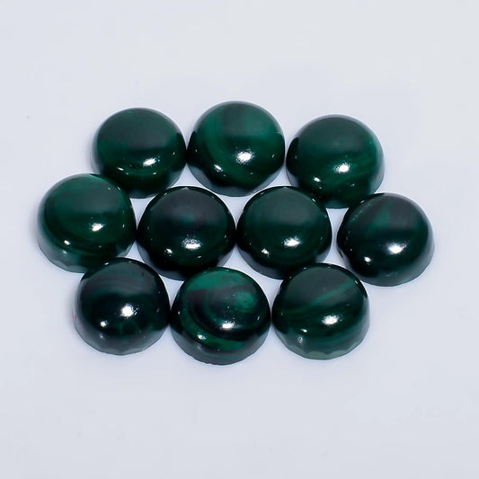 Malachite Round Shape Cabochon Loose Gemstone 10 Pcs Lot Natural 58.5 Ct. 9X9X4 mm V-7624
