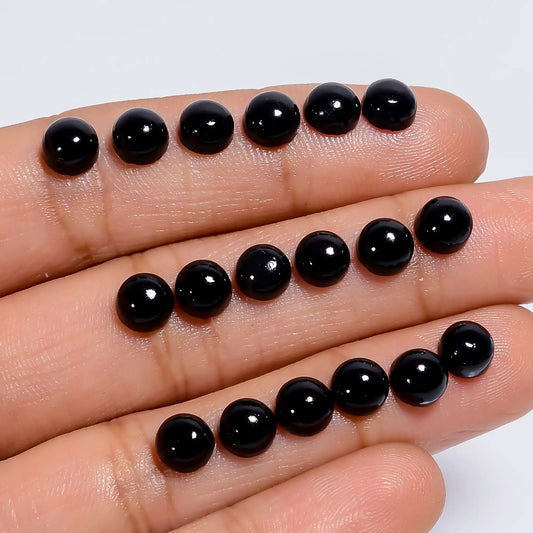 Black Onyx Round Shape Cabochon Loose Gemstone 26 Pcs Lot Natural 23.5 Ct. 5X5X2 mm V-7635