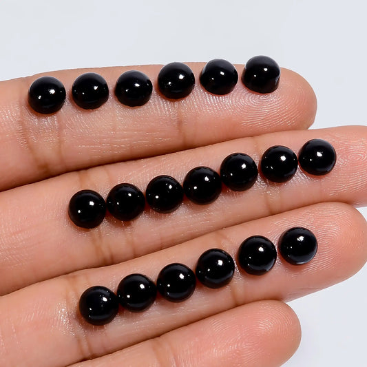 Black Onyx Round Shape Cabochon Loose Gemstone 24 Pcs Lot Natural 23 Ct. 5X5X2 mm V-7636