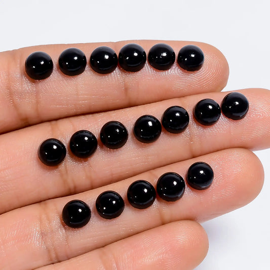 Black Onyx Round Shape Cabochon Loose Gemstone 24 Pcs Lot Natural 22.5 Ct. 5X5X2 mm V-7637