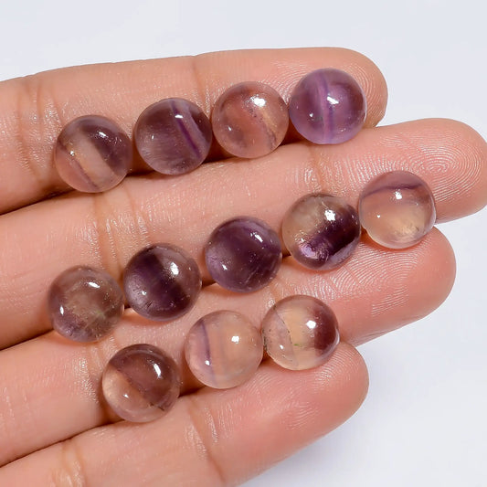 Fluorite Round Shape Cabochon Loose Gemstone 12 Pcs Lot Natural 47.5 Ct. 9X9X4 mm V-7638