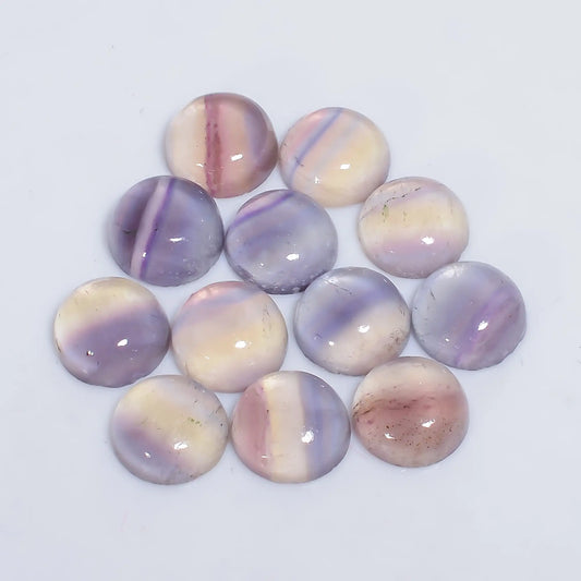 Fluorite Round Shape Cabochon Loose Gemstone 12 Pcs Lot Natural 47.5 Ct. 9X9X4 mm V-7638