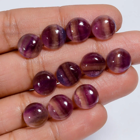 Fluorite Round Shape Cabochon Loose Gemstone 11 Pcs Lot Natural 45.5 Ct. 9X9X4 mm V-7639