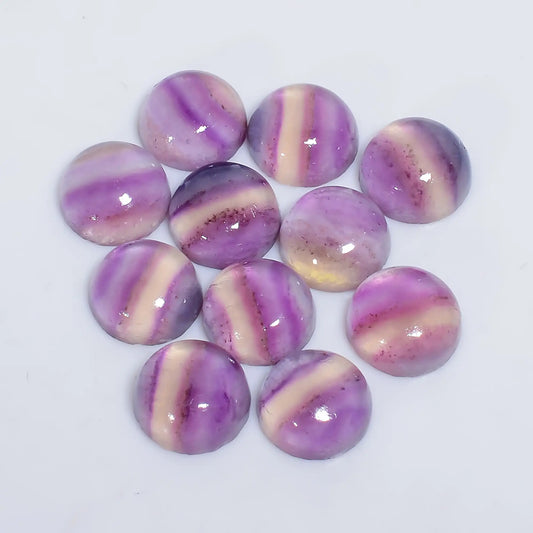 Fluorite Round Shape Cabochon Loose Gemstone 11 Pcs Lot Natural 45.5 Ct. 9X9X4 mm V-7639