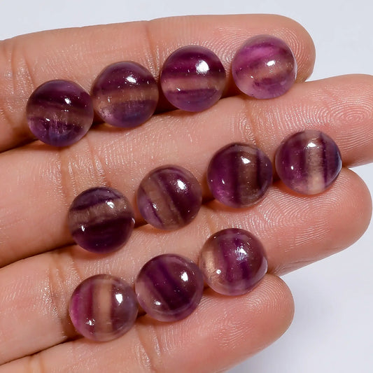 Fluorite Round Shape Cabochon Loose Gemstone 11 Pcs Lot Natural 43.5 Ct. 9X9X4 mm V-7640