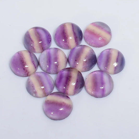 Fluorite Round Shape Cabochon Loose Gemstone 11 Pcs Lot Natural 43.5 Ct. 9X9X4 mm V-7640