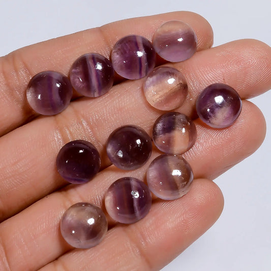 Fluorite Round Shape Cabochon Loose Gemstone 12 Pcs Lot Natural 48.5 Ct. 9X9X4 mm V-7642