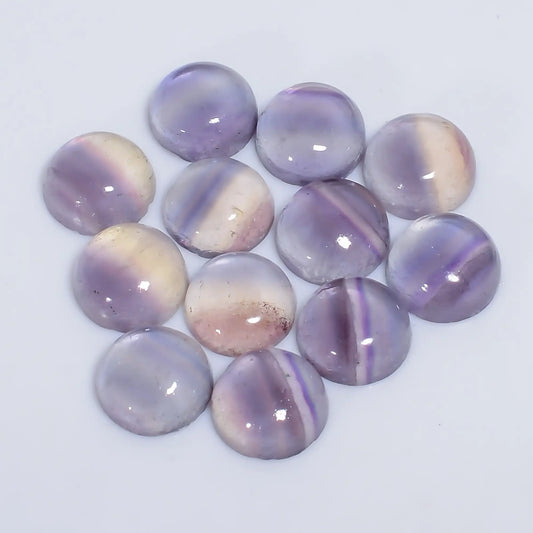 Fluorite Round Shape Cabochon Loose Gemstone 12 Pcs Lot Natural 48.5 Ct. 9X9X4 mm V-7642