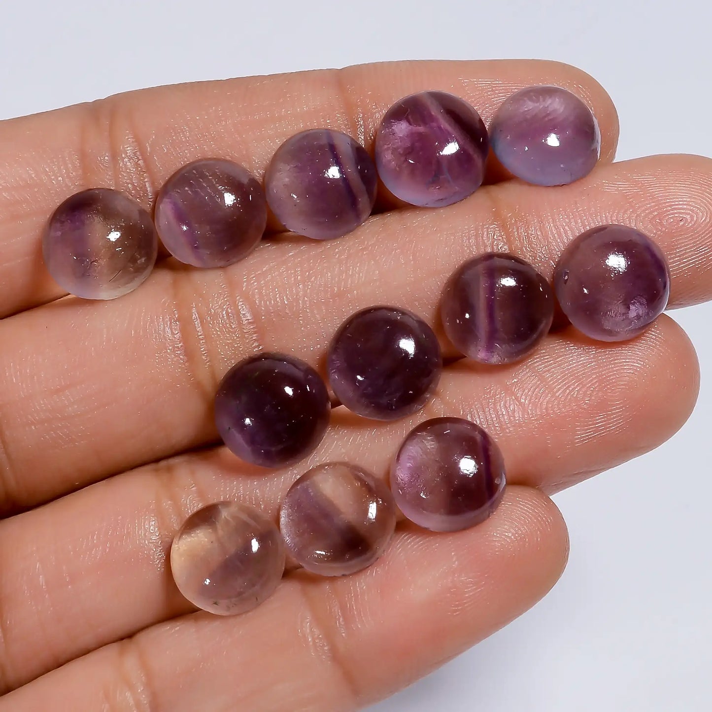 Fluorite Round Shape Cabochon Loose Gemstone 12 Pcs Lot Natural 48 Ct. 9X9X4 mm V-7643