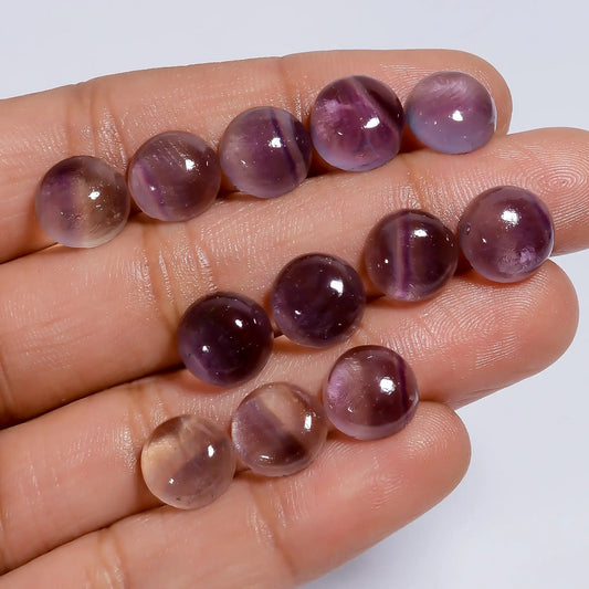 Fluorite Round Shape Cabochon Loose Gemstone 12 Pcs Lot Natural 48 Ct. 9X9X4 mm V-7643
