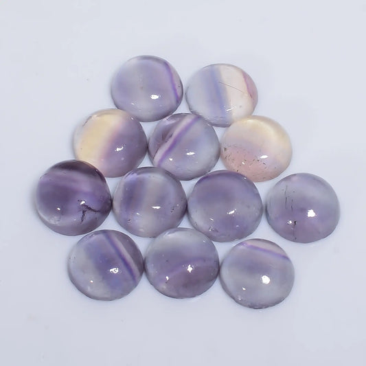 Fluorite Round Shape Cabochon Loose Gemstone 12 Pcs Lot Natural 48 Ct. 9X9X4 mm V-7643