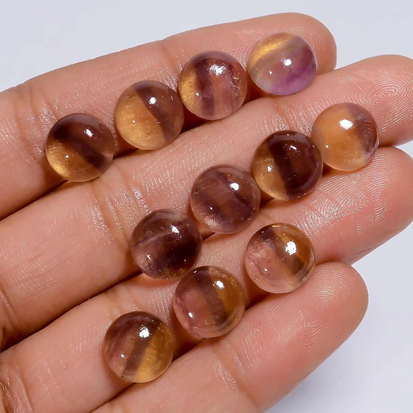 Fluorite Round Shape Cabochon Loose Gemstone 11 Pcs Lot Natural 44.5 Ct. 9X9X4 mm V-7644