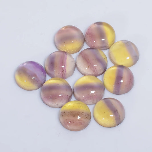 Fluorite Round Shape Cabochon Loose Gemstone 11 Pcs Lot Natural 44.5 Ct. 9X9X4 mm V-7644