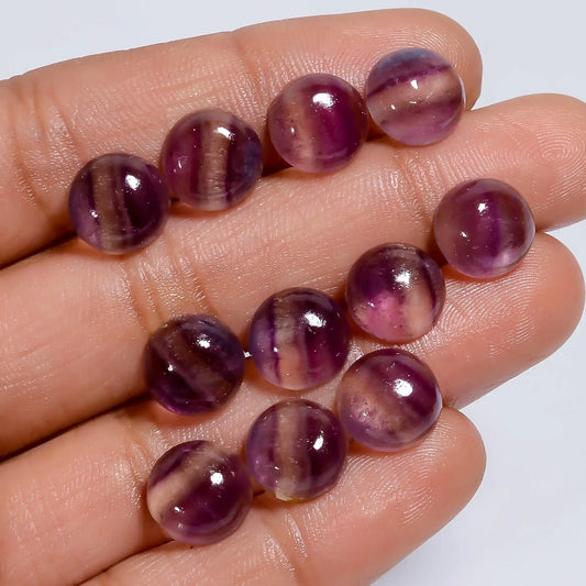 Fluorite Round Shape Cabochon Loose Gemstone 11 Pcs Lot Natural 42.5 Ct. 9X9X4 mm V-7646