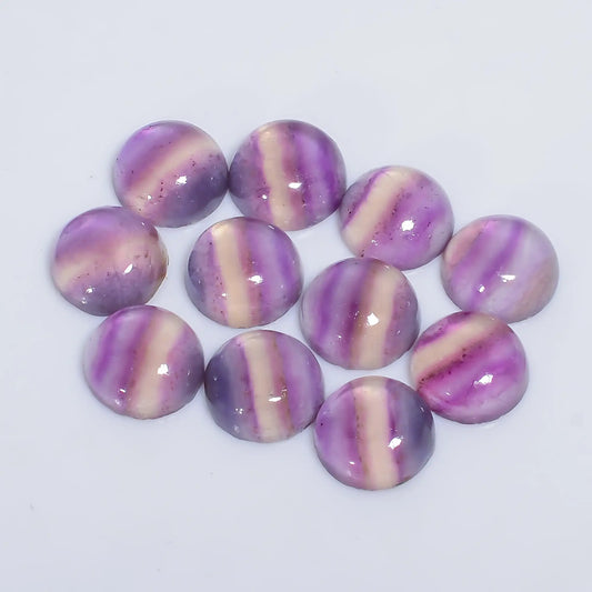 Fluorite Round Shape Cabochon Loose Gemstone 11 Pcs Lot Natural 42.5 Ct. 9X9X4 mm V-7646