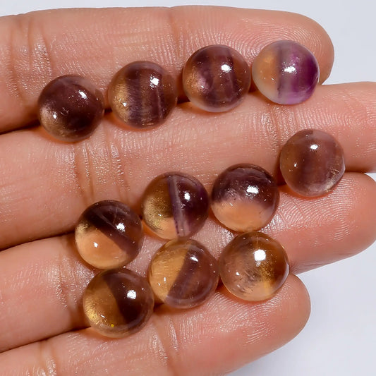 Fluorite Round Shape Cabochon Loose Gemstone 11 Pcs Lot Natural 42.5 Ct. 9X9X4 mm V-7647