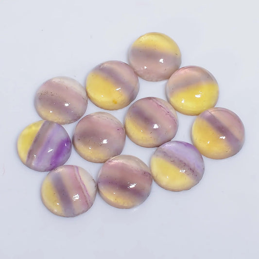 Fluorite Round Shape Cabochon Loose Gemstone 11 Pcs Lot Natural 42.5 Ct. 9X9X4 mm V-7647