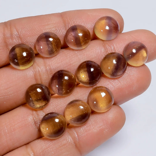 Fluorite Round Shape Cabochon Loose Gemstone 12 Pcs Lot Natural 51.5 Ct. 9X9X4 mm V-7648