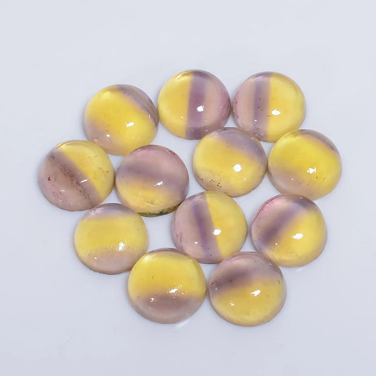 Fluorite Round Shape Cabochon Loose Gemstone 12 Pcs Lot Natural 51.5 Ct. 9X9X4 mm V-7648