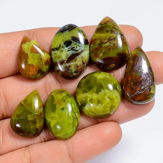 Green Opal Mix Shape Shape Cabochon Loose Gemstone 12 Pcs Lot Natural 133.5 Ct. 13X13 22X12 mm V-7659