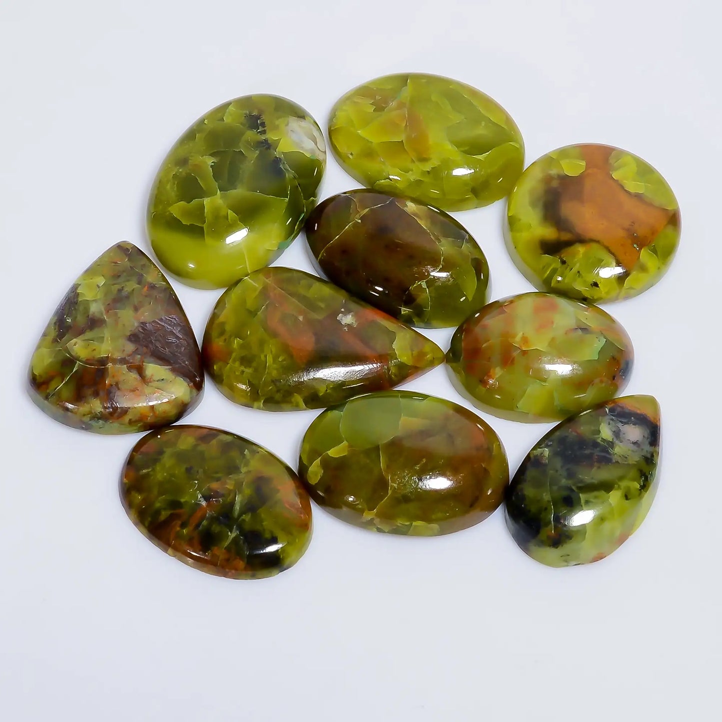 Green Opal Mix Shape Shape Cabochon Loose Gemstone 10 Pcs Lot Natural 126 Ct. 20X14 24X15 mm V-7660