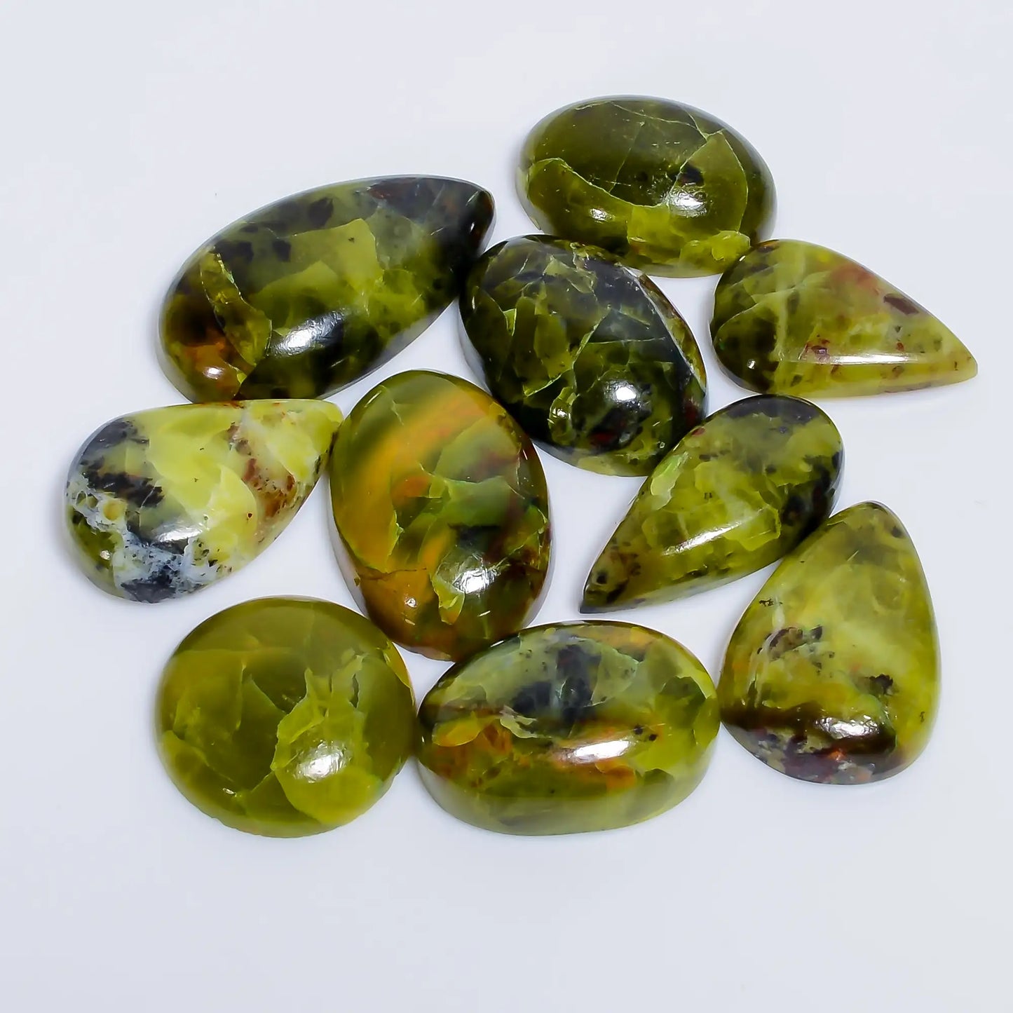 Green Opal Mix Shape Shape Cabochon Loose Gemstone 10 Pcs Lot Natural 102 Ct. 17X10 25X13 mm V-7661