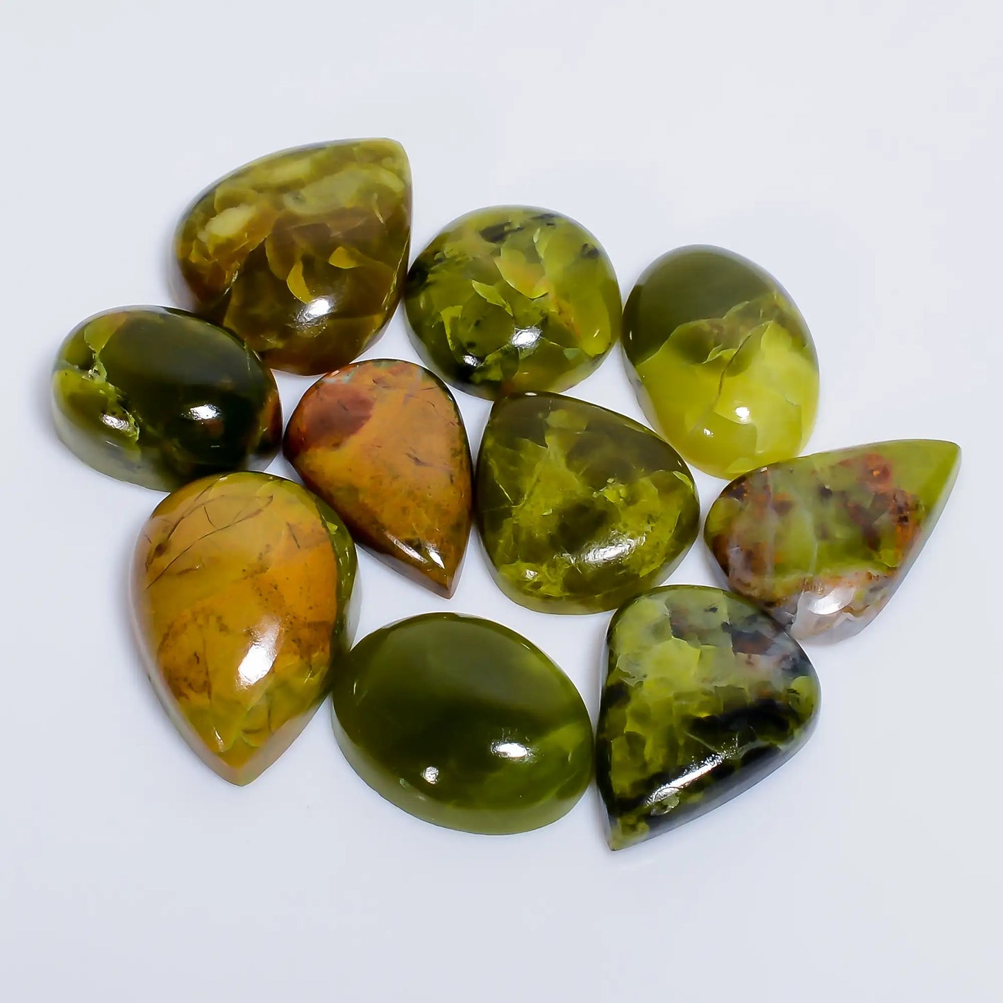 Green Opal Mix Shape Shape Cabochon Loose Gemstone 10 Pcs Lot Natural 102 Ct. 16X15 21X15 mm V-7662
