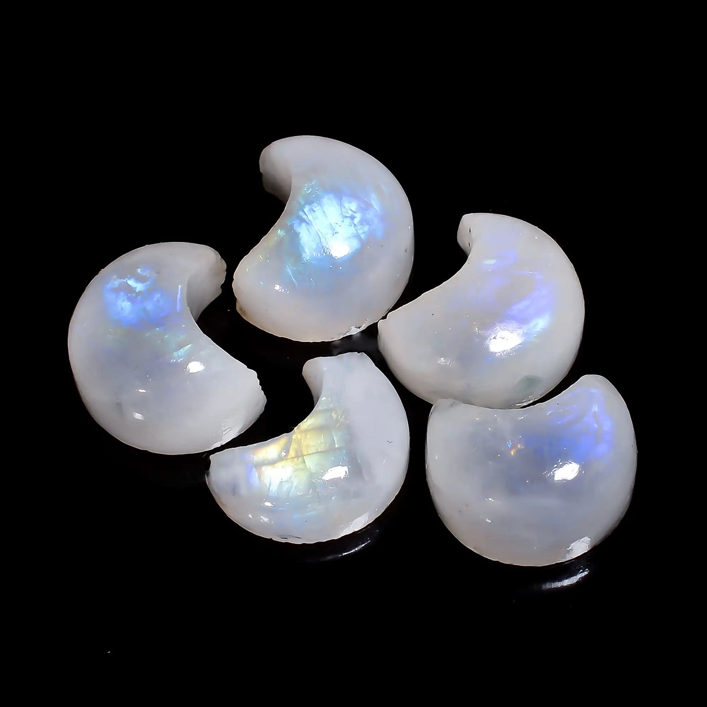 Rainbow Moonstone Crescent Moon Shape Cabochon Loose Gemstone 5 Pcs Lot Natural 54.5 Ct. 14X11X6 mm V-7687
