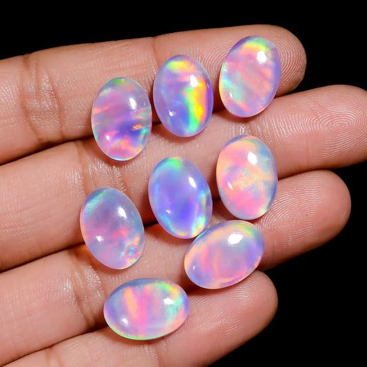 Aurora Opal Oval Shape Cabochon Loose Gemstone 8 Pcs Lot 37.5 Ct. 13X9X4 mm V-7690