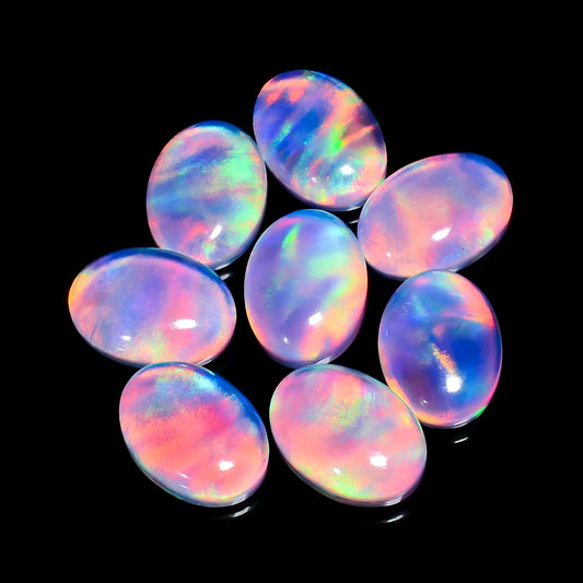 Aurora Opal Oval Shape Cabochon Loose Gemstone 8 Pcs Lot 37.5 Ct. 13X9X4 mm V-7690