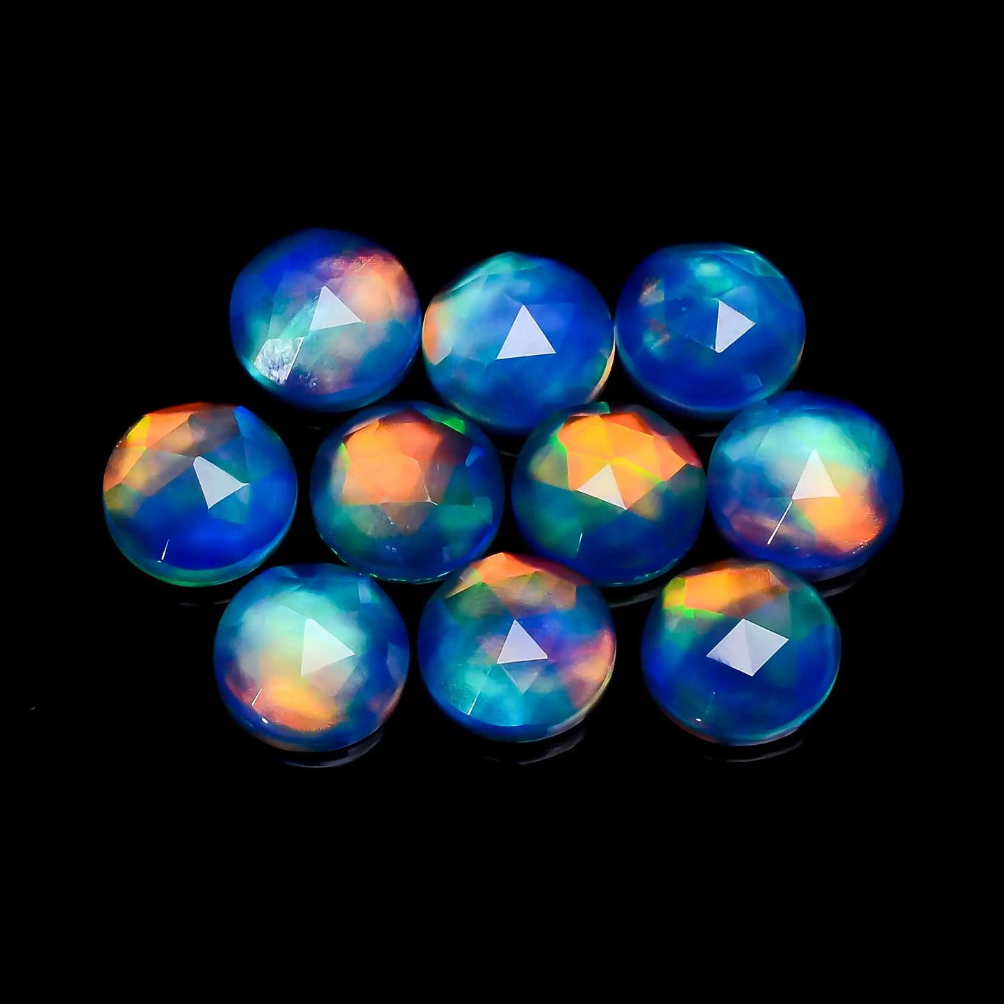 Aurora Opal Round Shape Faceted Loose Gemstone 10 Pcs Lot 29 Ct. 9X9X4 mm V-7695