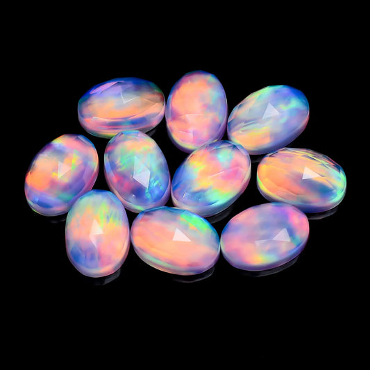Aurora Opal Oval Shape Faceted Loose Gemstone 10 Pcs Lot 56.5 Ct. 13X10X5 mm V-7696