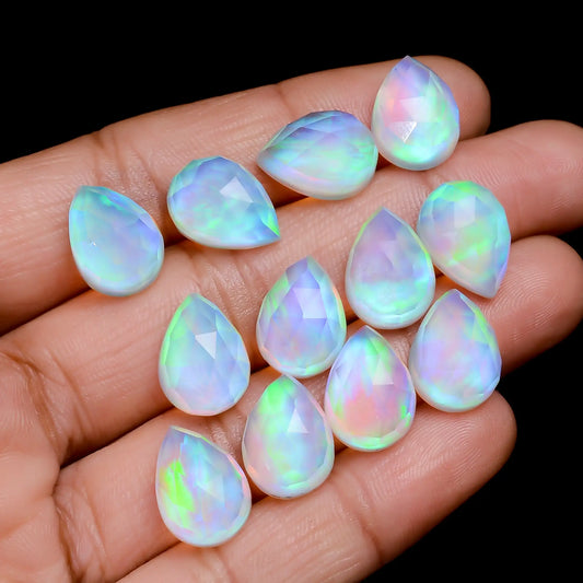 Aurora Opal Pear Shape Faceted Loose Gemstone 10 Pcs Lot 73 Ct. 13X9X5 mm V-7697