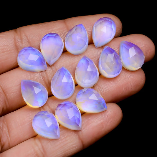 Aurora Opal Pear Shape Faceted Loose Gemstone 12 Pcs Lot 76 Ct. 13X9X6 mm V-7698