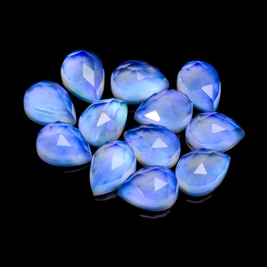 Aurora Opal Pear Shape Faceted Loose Gemstone 12 Pcs Lot 76 Ct. 13X9X6 mm V-7698