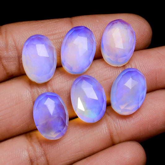 Aurora Opal Oval Shape Faceted Loose Gemstone 6 Pcs Lot 43.5 Ct. 13X9X6 mm V-7699
