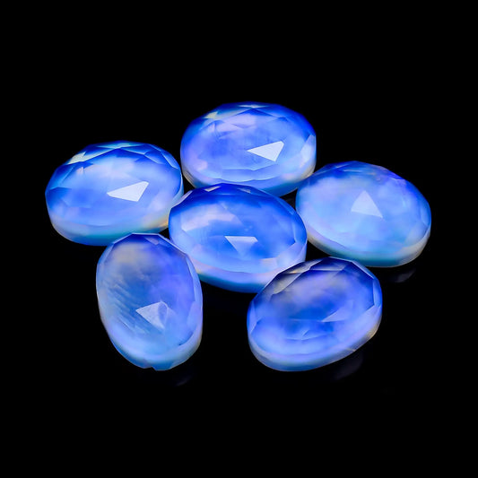 Aurora Opal Oval Shape Faceted Loose Gemstone 6 Pcs Lot 43.5 Ct. 13X9X6 mm V-7699