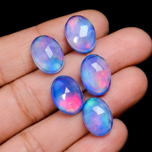 Aurora Opal Oval Shape Faceted Loose Gemstone 5 Pcs Lot 33 Ct. 13X9X5 mm V-7700