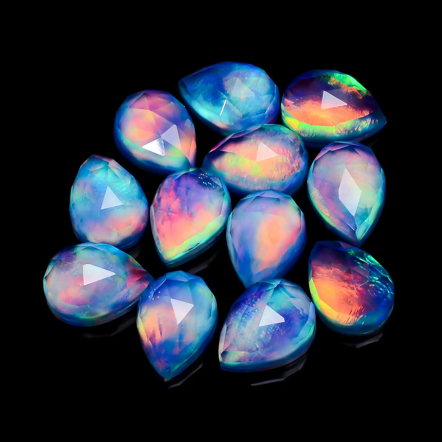 Aurora Opal Pear Shape Faceted Loose Gemstone 12 Pcs Lot 74.5 Ct. 13X9X6 mm V-7701