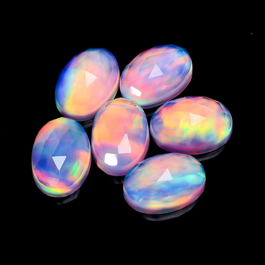 Wonderful Top Grade Quality Doublet Aurora Opal Oval Shape Faceted Gemstone 6 Pcs Lot For Making Jewelry 34.5 Ct 13X9X4 mm V-7703
