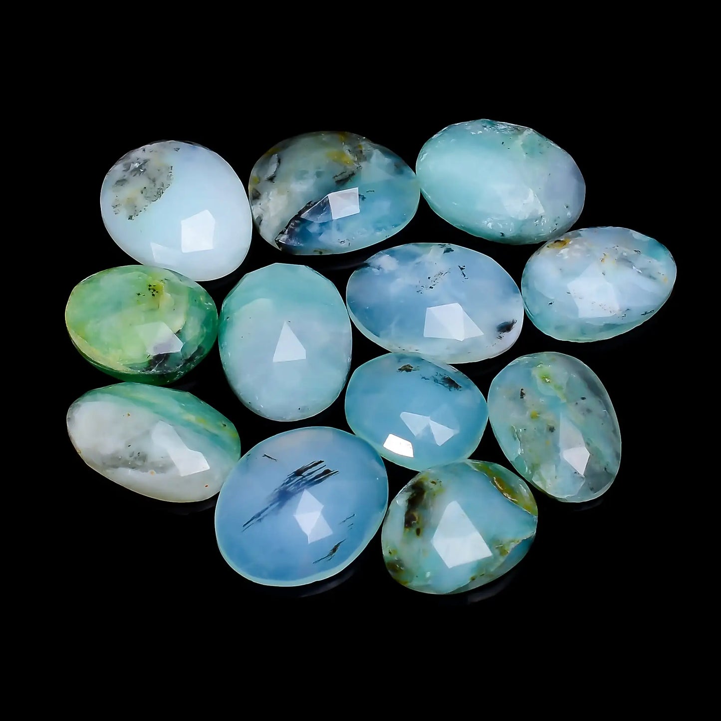 Aquaprase Oval Shape Faceted Loose Gemstone 12 Pcs Lot Natural 60.5 Ct. 12X9 16X12 mm V-7710