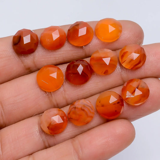 Carnelian Round Shape Faceted Loose Gemstone 15 Pcs Lot Natural 43 Ct. 9X9X4 mm V-7715
