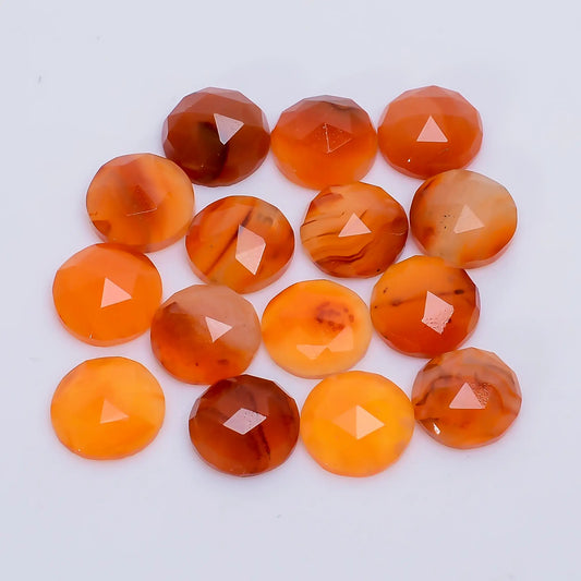 Carnelian Round Shape Faceted Loose Gemstone 15 Pcs Lot Natural 43 Ct. 9X9X4 mm V-7715